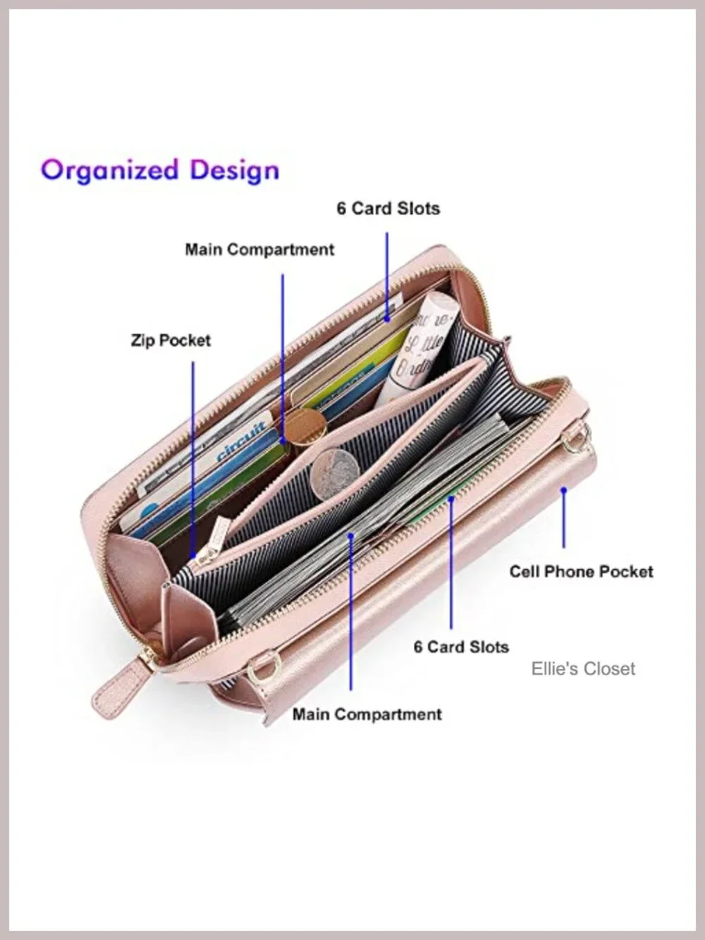RFID Blocking Wristlet Wallet Crossbody Clutch for Women with Phone Pocket